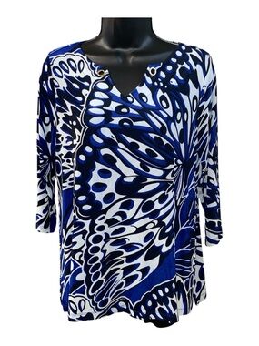 Chico's Travelers Women's 3/4 Sleeve Top Tunic Butterfly Print Blue White SZ 1P
